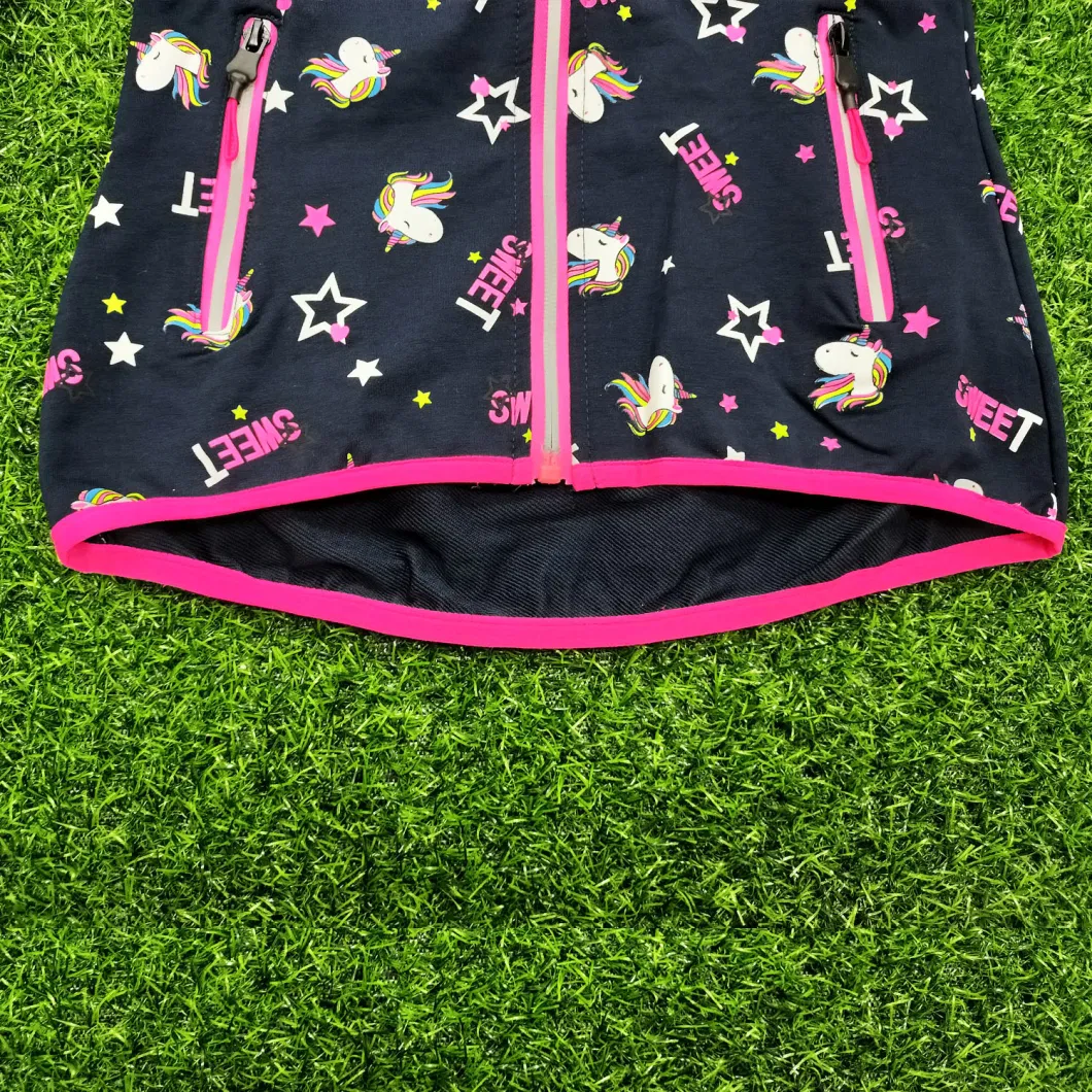 Girls′ Printed Design Stand-up Collar Long-Sleeved Jacket Jacket Girls′ Children′s Autumn Warm Wind-Blocking Outerwear