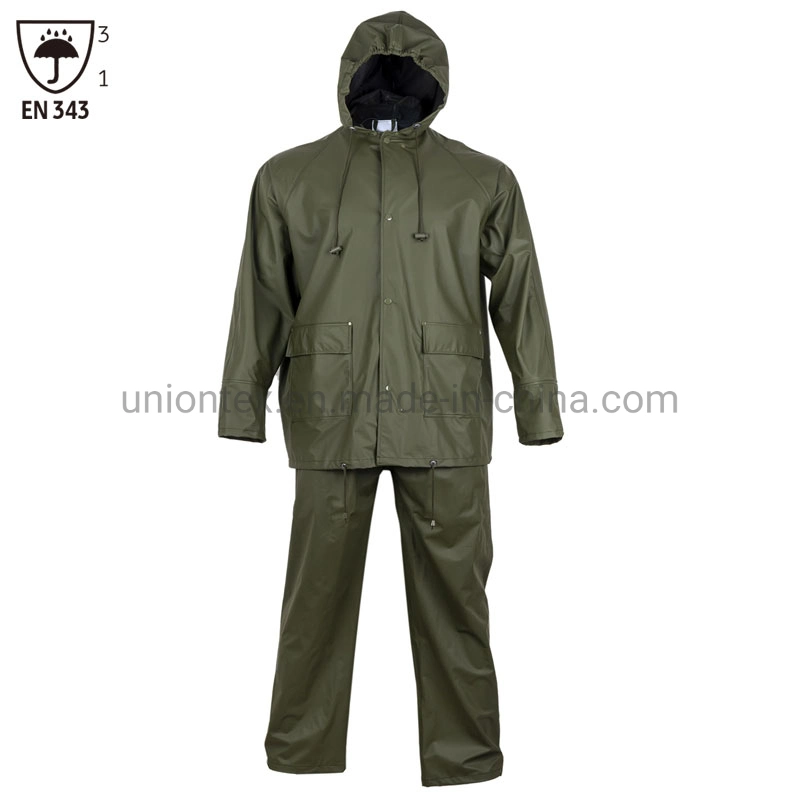 Custom En343 Rainsuit Waterproof Rainwear Men PU Jacket Pants Clothing PVC Rain Coat